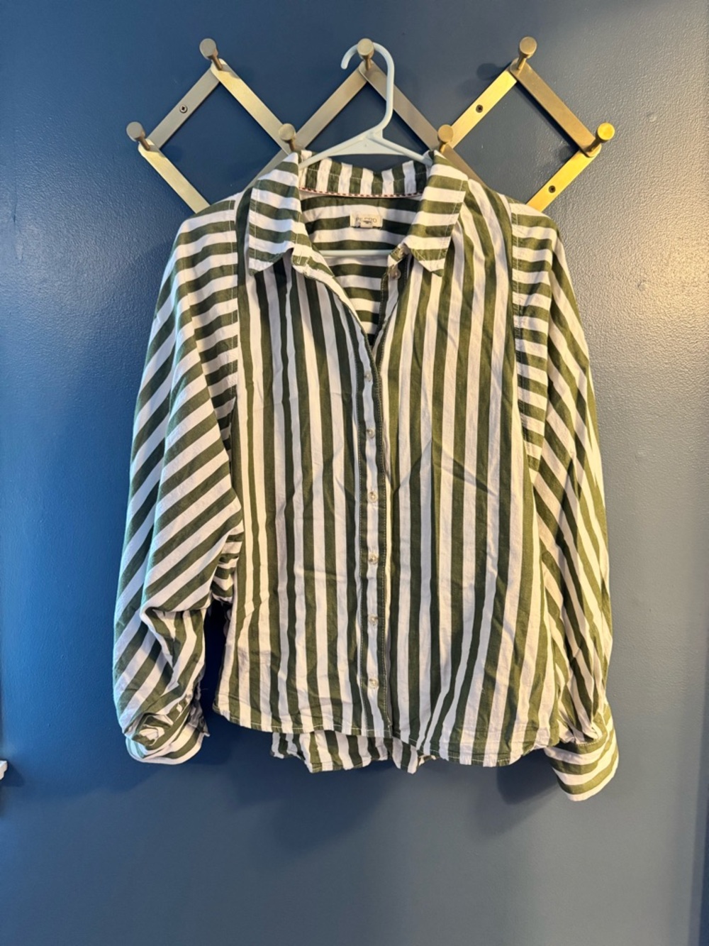 Pilcro Olive Green and White Striped Button-Down Shirt